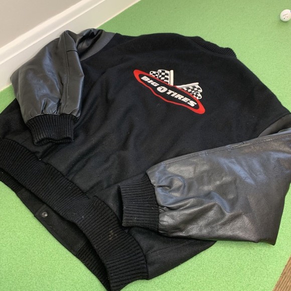 Vintage Big O Tires Black Employee Leather Bomber Jacket Burk's Bay Men's XXL - Picture 11 of 11